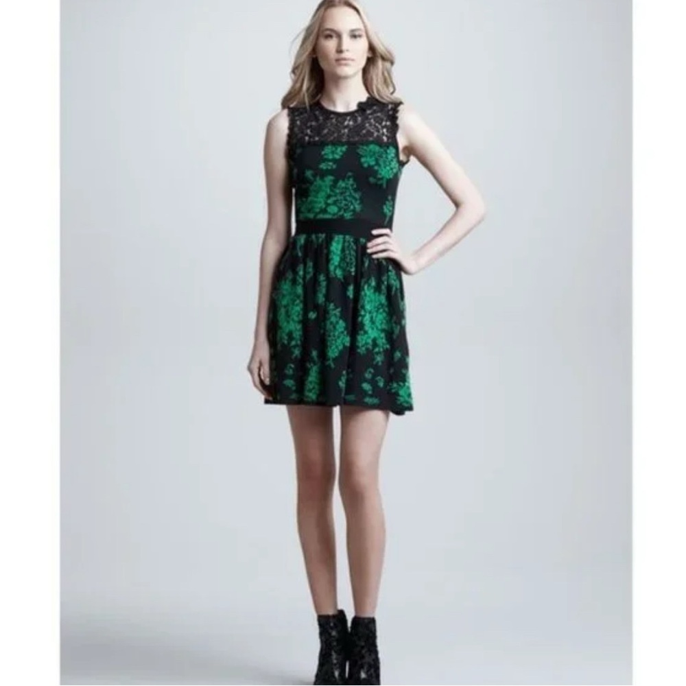 Red Valentino green Jacquard Knit Lace Trim Sleeveless wool cashmere silk